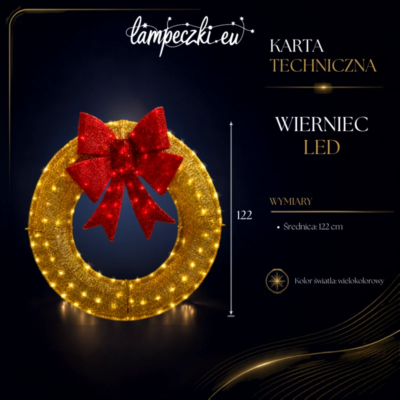 LPZ-T140-WW-W122GD_Złoty wieniec świąteczny LED XL 122 cm z czerwoną kokardą_KARTA_TECHNICZNA.png