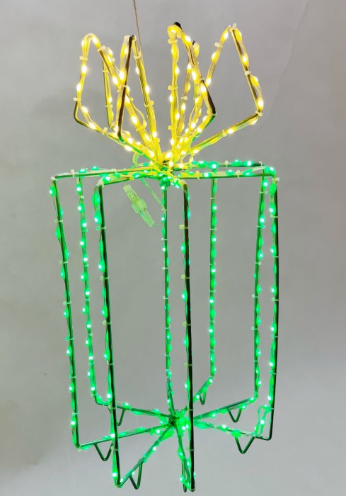 Zielone-pudełko-prezentowe-LED-290-diod-z-żółtą-wstążką-39-cm