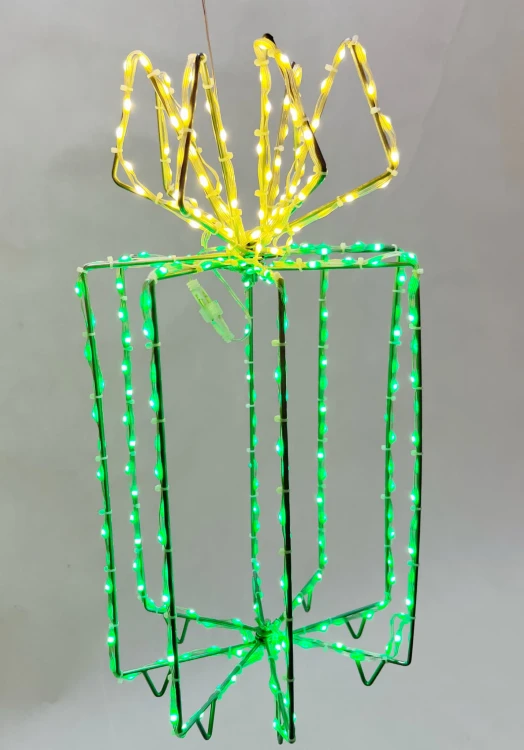 Zielone-pudełko-prezentowe-LED-290-diod-z-żółtą-wstążką-39-cm