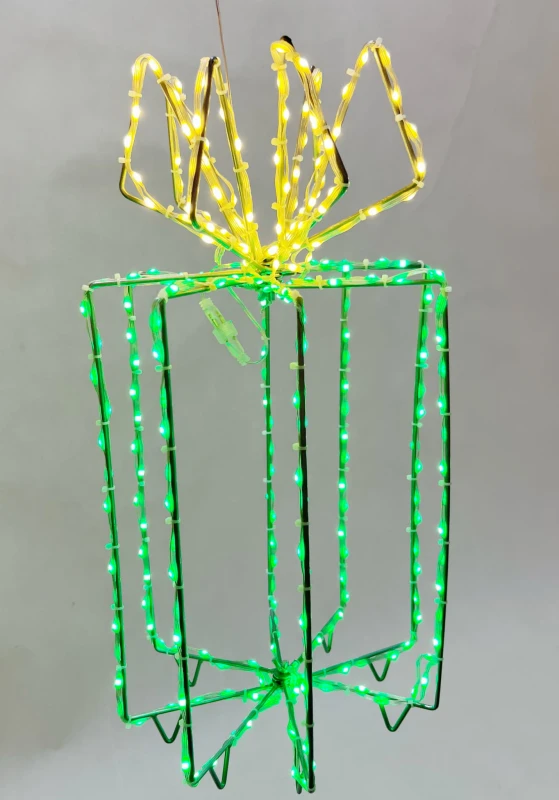 Zielone-pudełko-prezentowe-LED-290-diod-z-żółtą-wstążką-39-cm