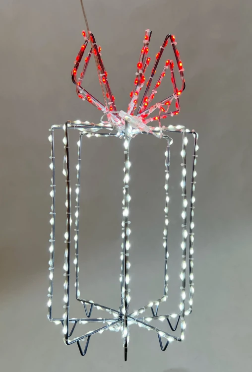 Białe-pudełko-prezentowe-LED-290-diod z-czerwoną-wstążką-39-cm-2