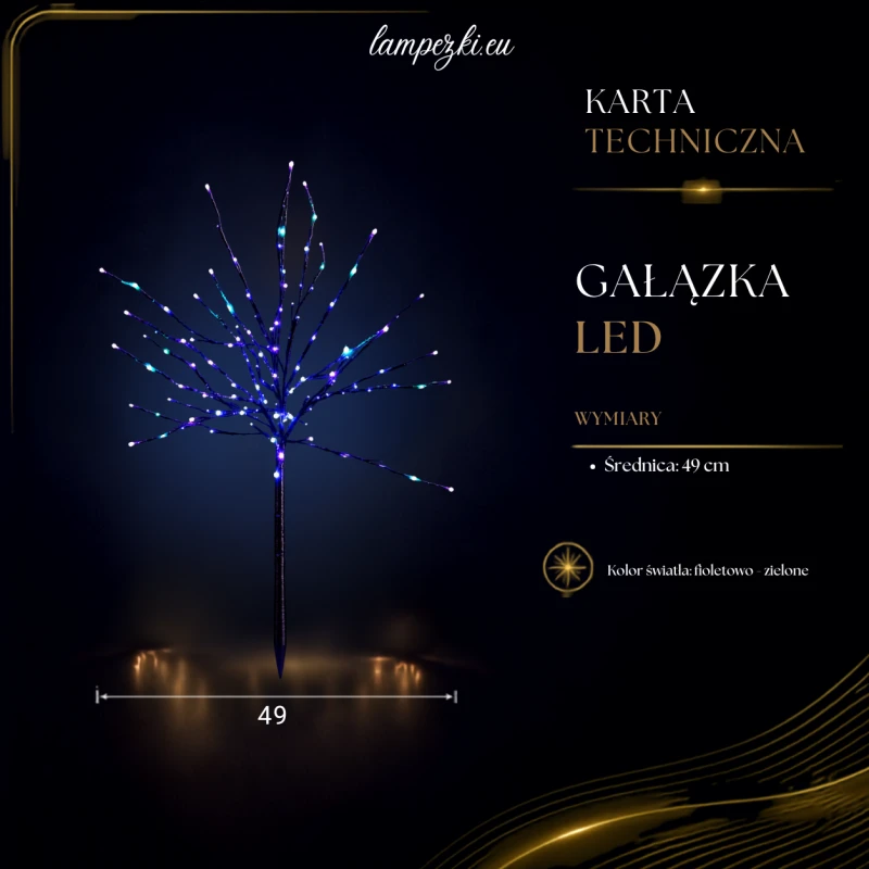 LPZ-T140-P-T90_Ozdobne Fioletowo Zielone  Gałęzie LED Ø49cm_KARTA_TECHNICZNA.png