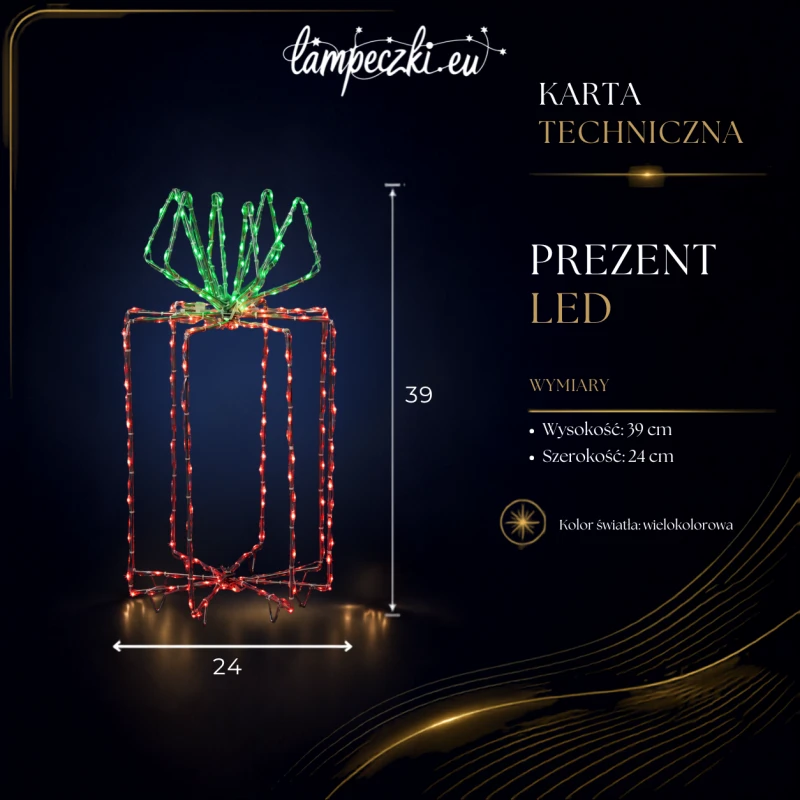 LPZ-T290-GR-GT54_Czerwone pudełko prezentowe LED 290 diod z zieloną wstążką 39 cm_KARTA_TECHNICZNA.png