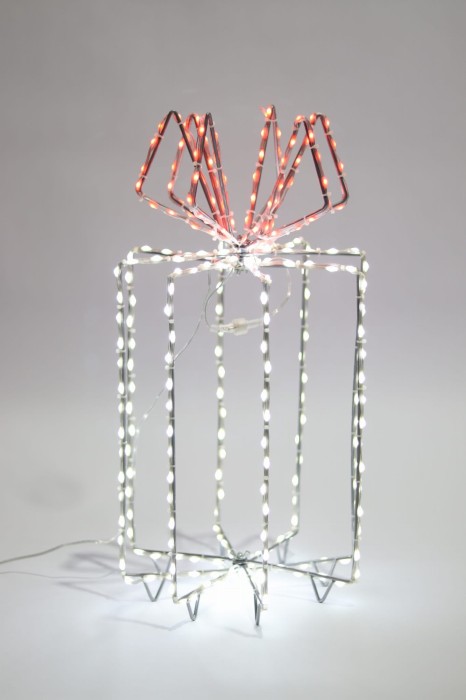 Białe-pudełko-prezentowe-LED-290-diod z-czerwoną-wstążką-39-cm-1