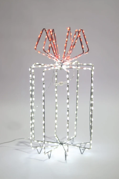 Białe-pudełko-prezentowe-LED-290-diod z-czerwoną-wstążką-39-cm-1