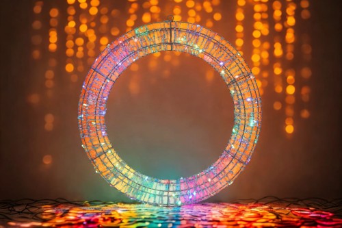 KOLOROWA OBRĘCZ WIENIEC LED RGB DEKORACJA OGRODOWA DEKORACJA WISZĄCA LED OBWARZANEK LED RGB OZDOBA CHOINKOWA LED