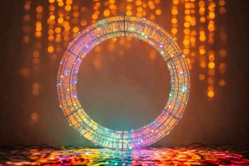 KOLOROWA OBRĘCZ WIENIEC LED RGB DEKORACJA OGRODOWA DEKORACJA WISZĄCA LED OBWARZANEK LED RGB OZDOBA CHOINKOWA LED